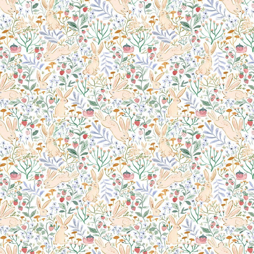 Field of Bunnies White - Strawberry Jam by Dear Stella