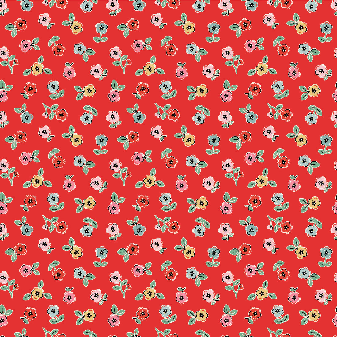 Cheery Florals Red - Home Sweet Home by Poppie Cotton