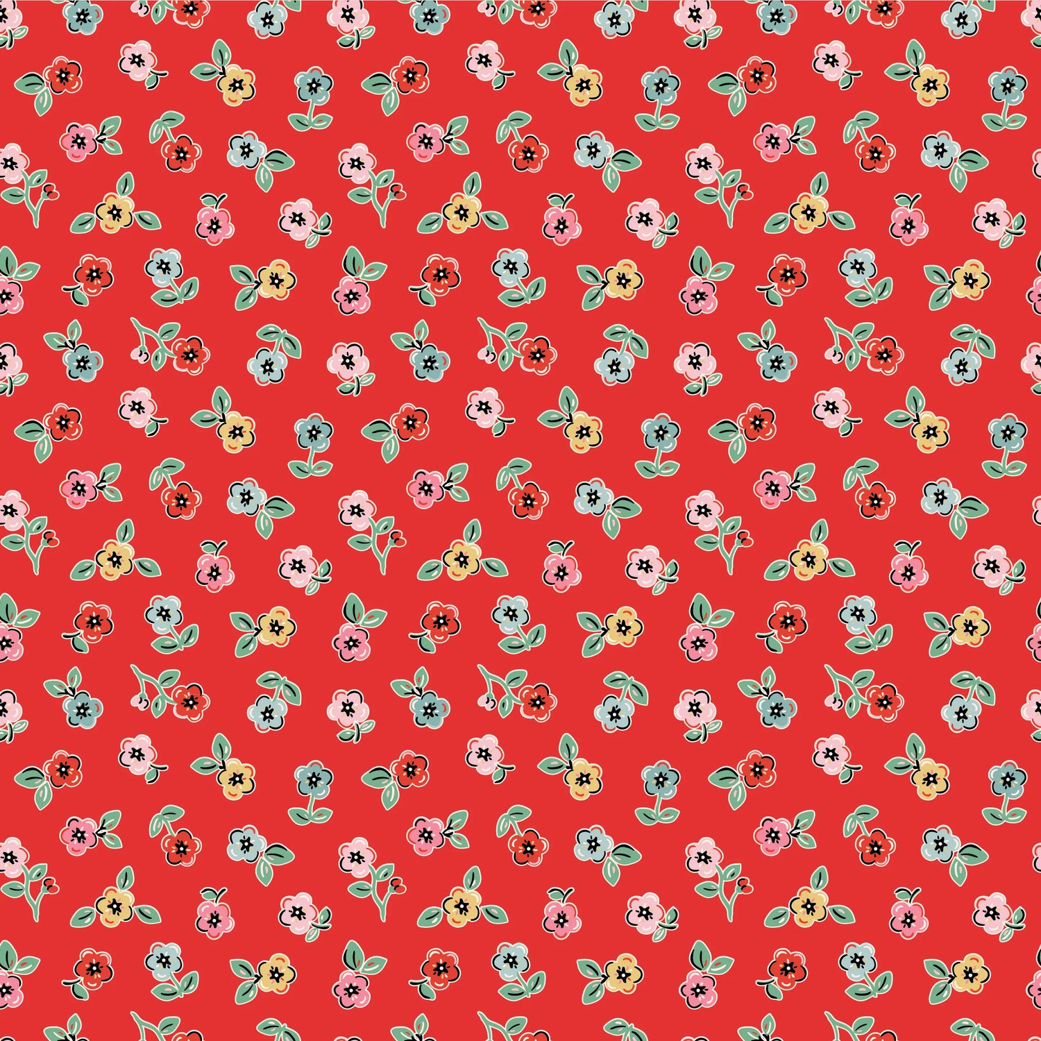 Cheery Florals Red - Home Sweet Home by Poppie Cotton