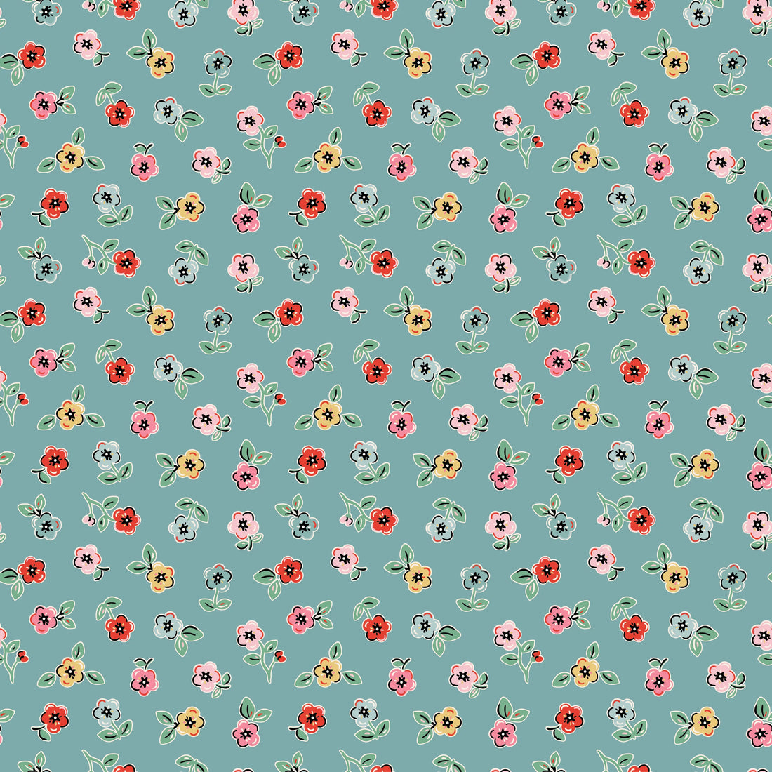 Cheery Florals Blue - Home Sweet Home by Poppie Cotton