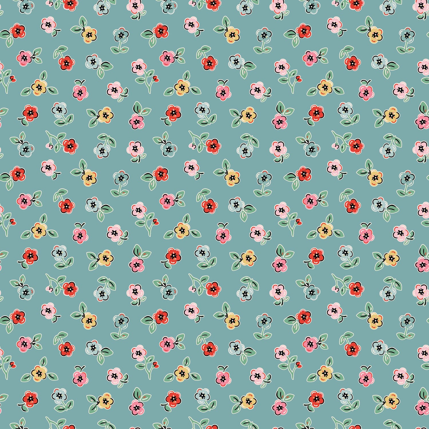 Cheery Florals Blue - Home Sweet Home by Poppie Cotton