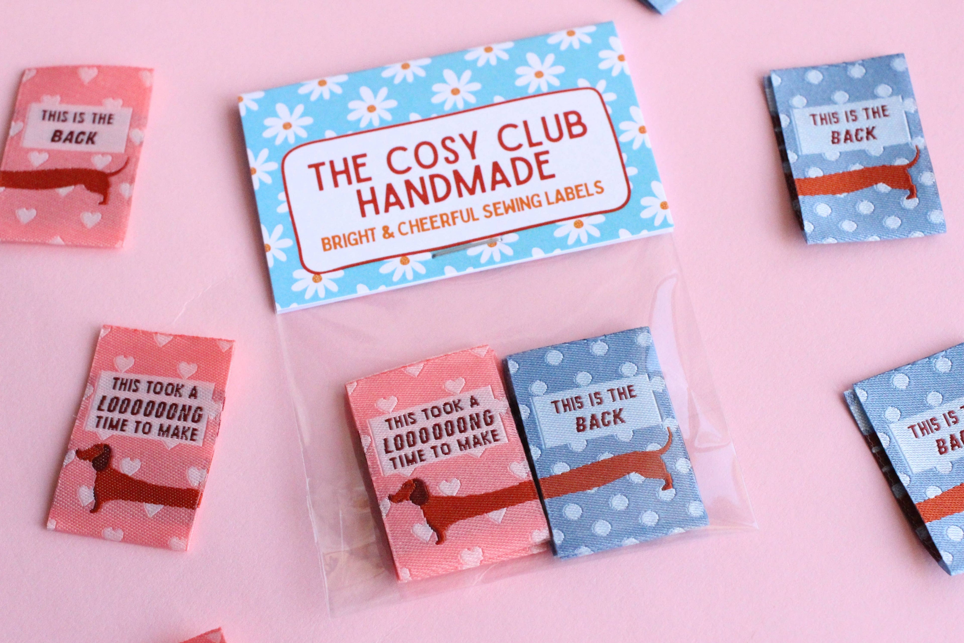 Pink and Blue Sausage Dog Labels - Cosy Club Handmade