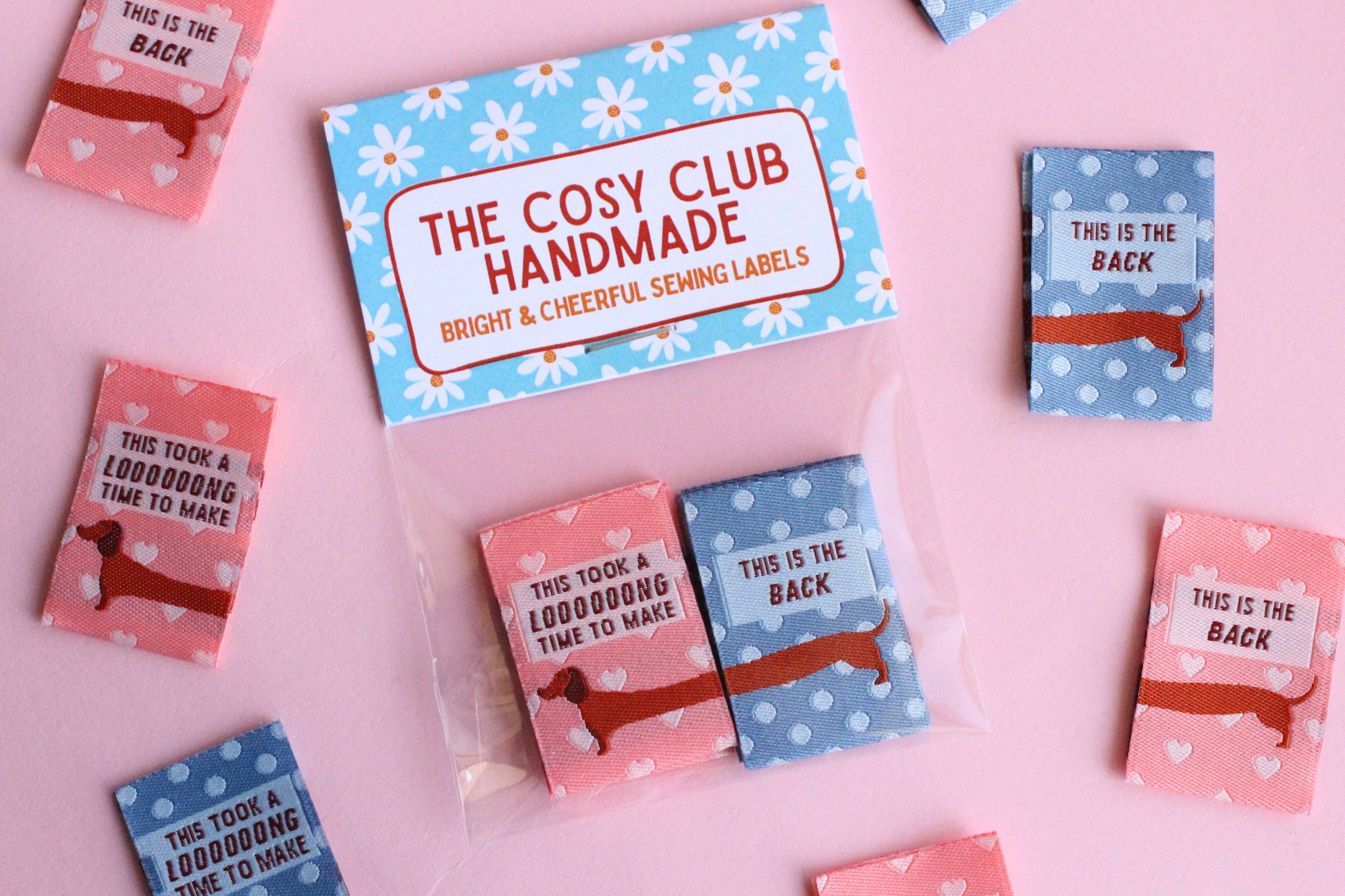 Pink and Blue Sausage Dog Labels - Cosy Club Handmade