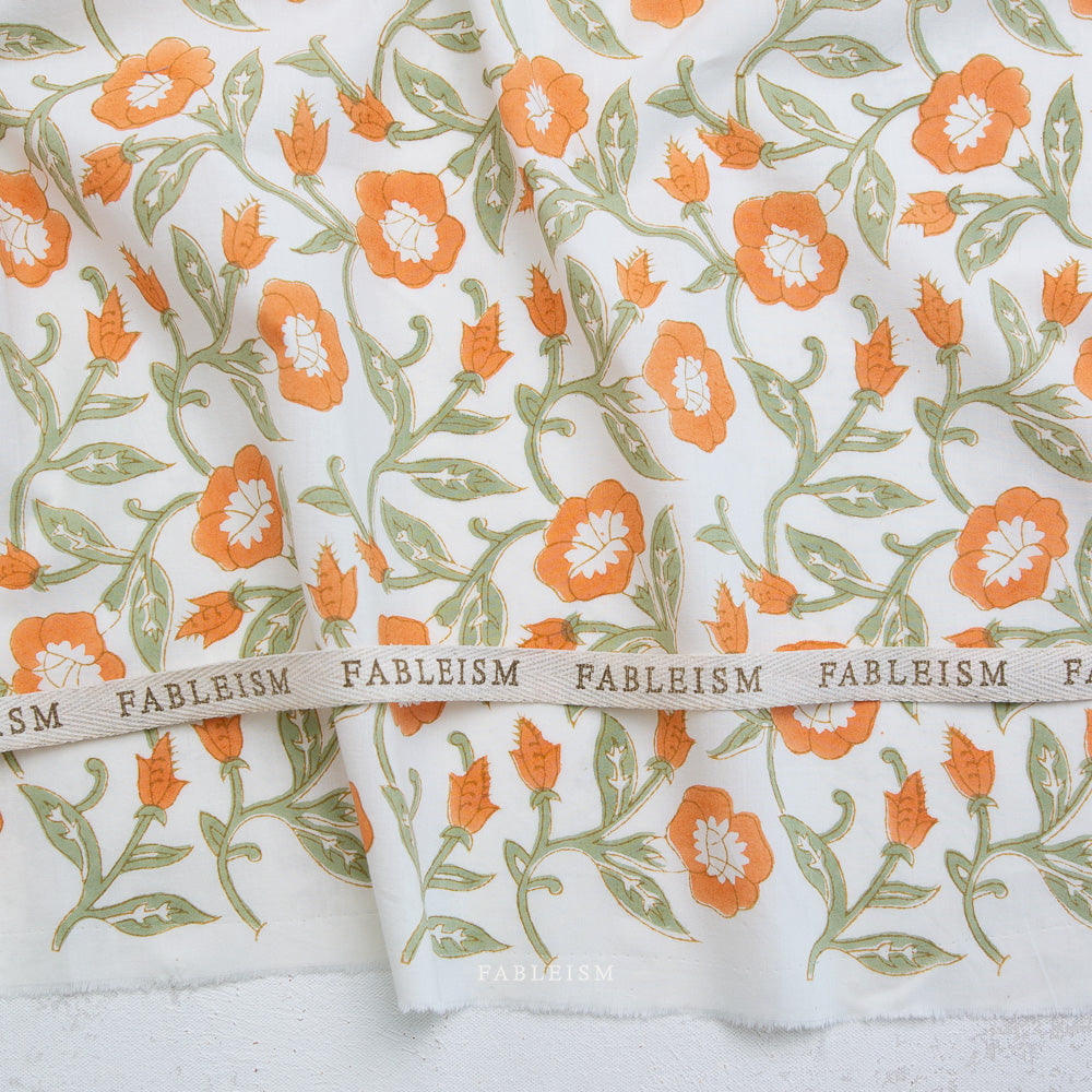 Trumpet Vines in Sage - Indian Block Prints: Cottage by Fableism