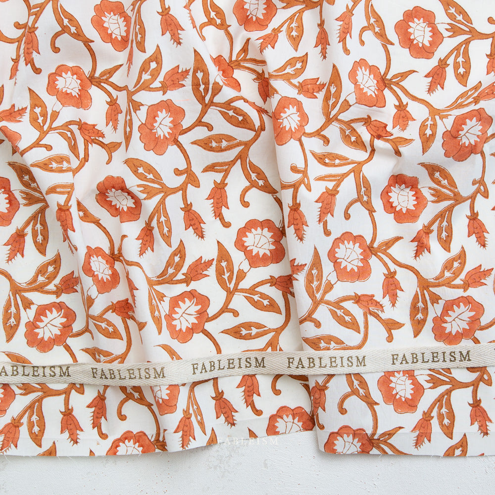 Trumpet Vines in Sienna - Indian Block Prints: Cottage by Fableism