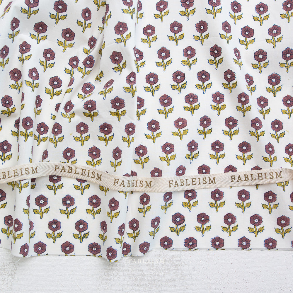 Flowerling in Eggplant - Indian Block Prints: Cottage by Fableism