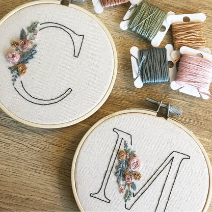 Floral Initial Embroidery Kit - Mindful Mantra Embroidery