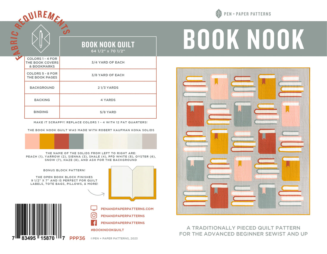 Book Nook Quilt Paper Pattern - Pen &amp; Paper Patterns
