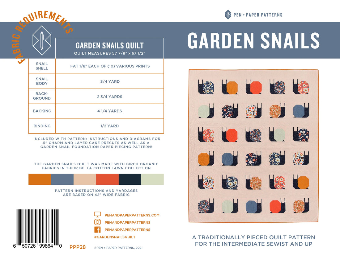 Garden Snails Quilt Paper Pattern - Pen &amp; Paper Patterns