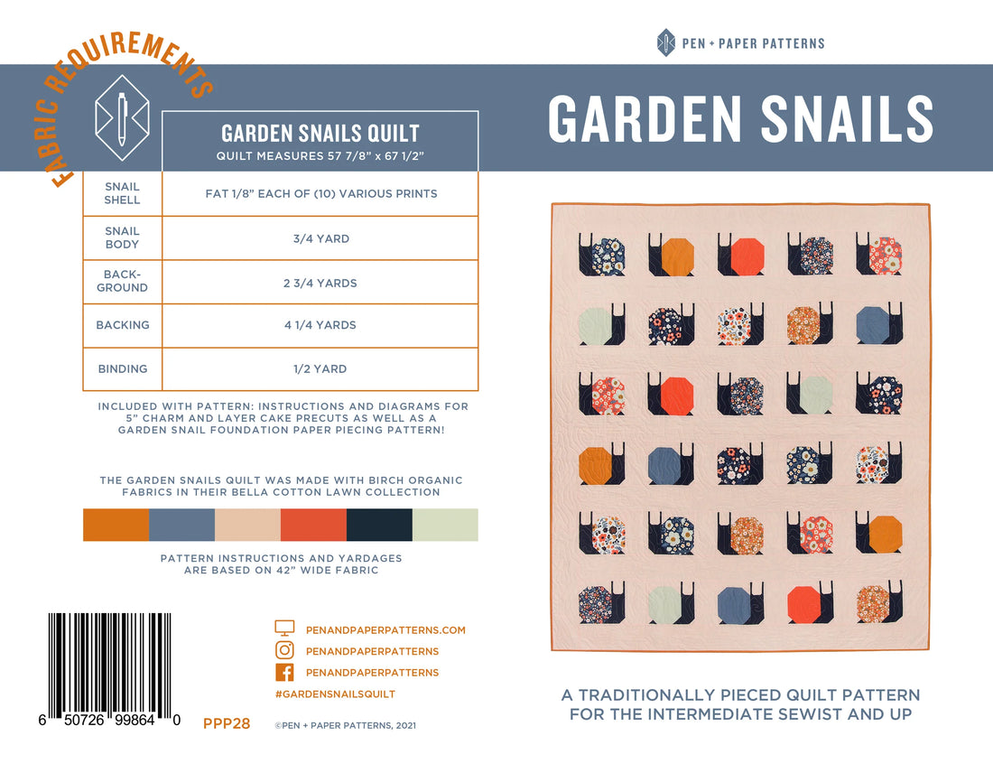 Garden Snails Quilt Paper Pattern - Pen & Paper Patterns
