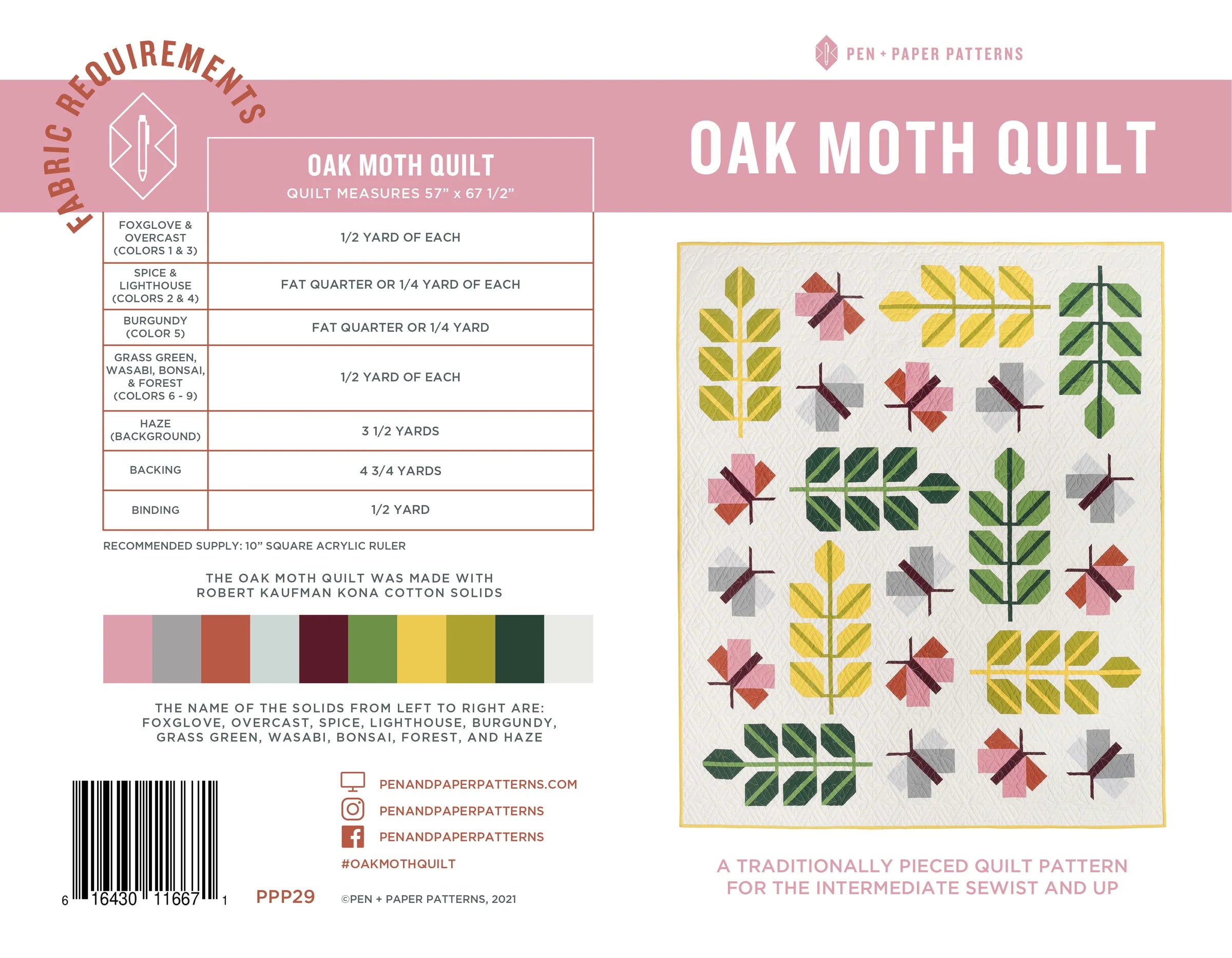 Oak Moth Quilt Paper Pattern - Pen &amp; Paper Patterns