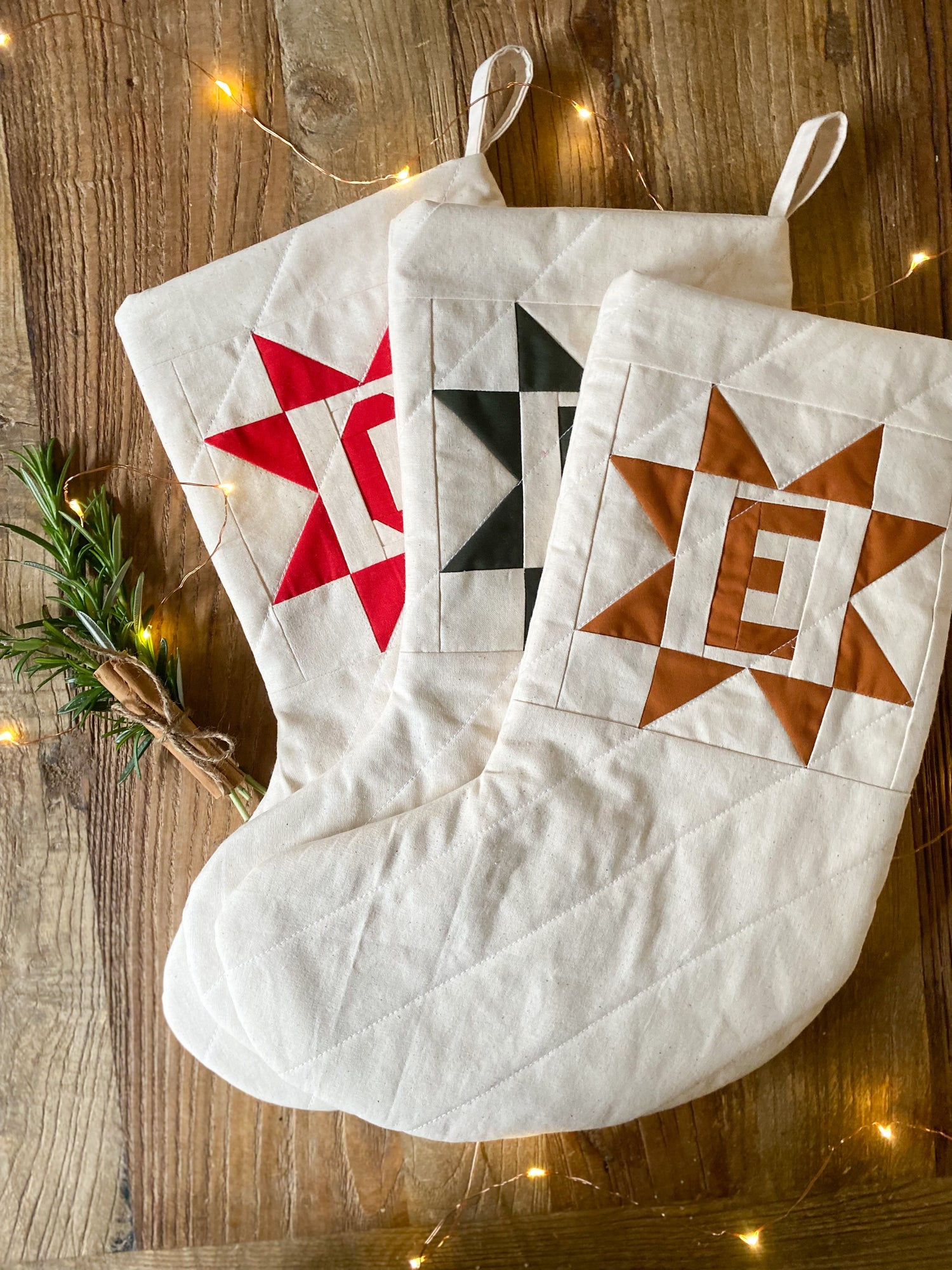 Heirloom Patchwork Star Christmas Stocking with Letter (Quilted)