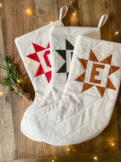 Heirloom Patchwork Star Christmas Stocking with Letter (Quilted)