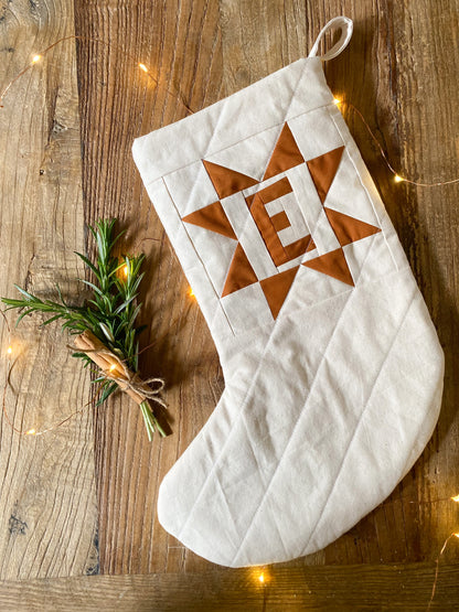 Heirloom Patchwork Star Christmas Stocking with Letter (Quilted)