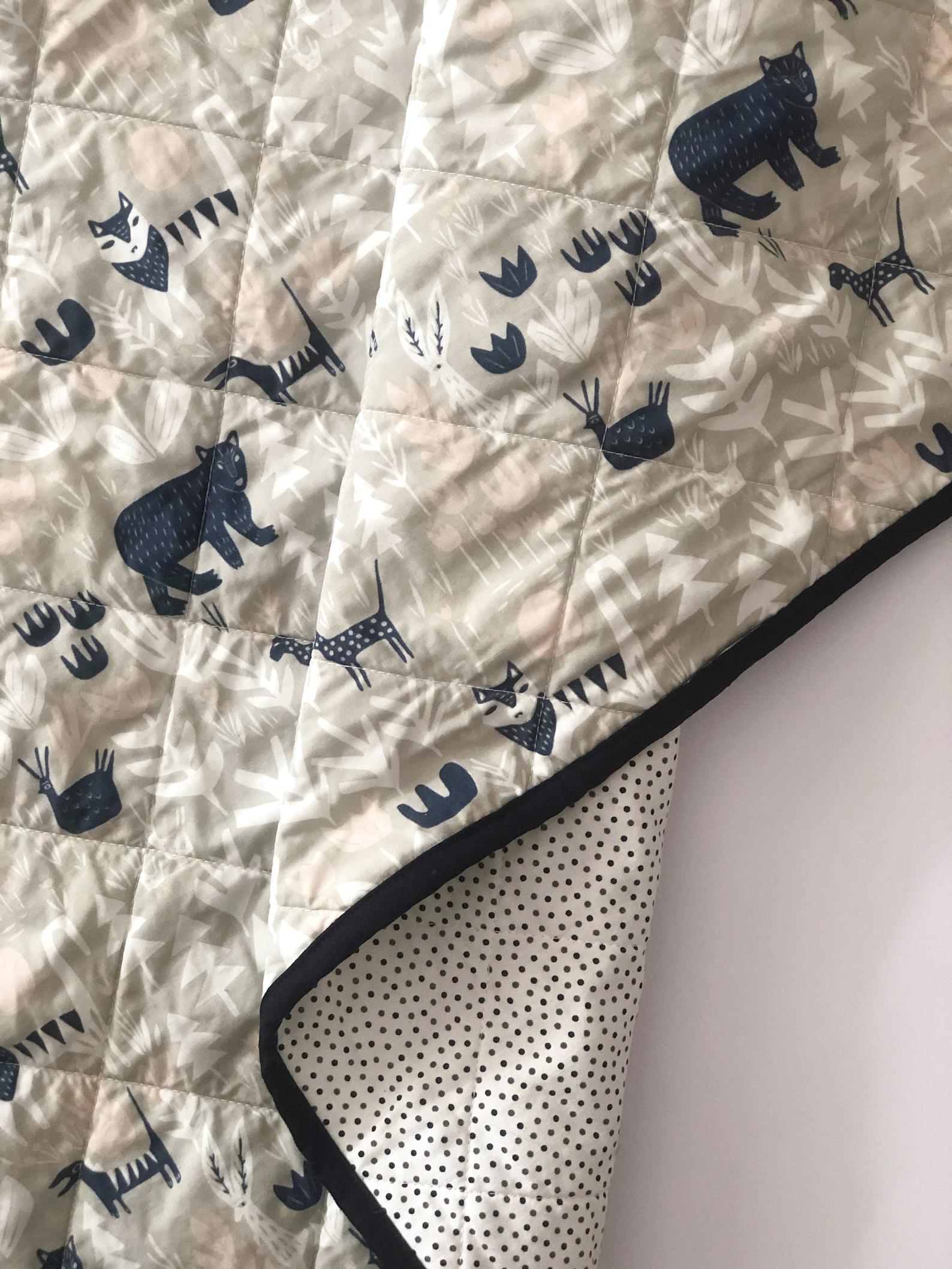 Navy and Grey Woodland Animal Baby Quilt