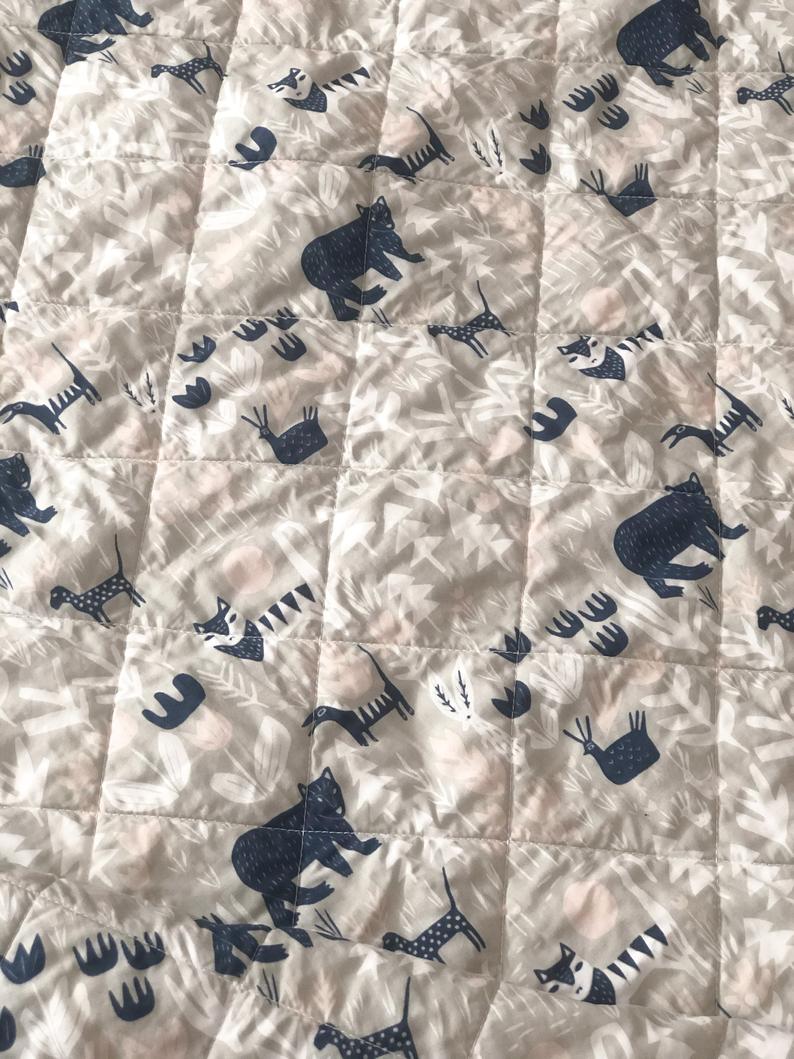 Navy and Grey Woodland Animal Baby Quilt