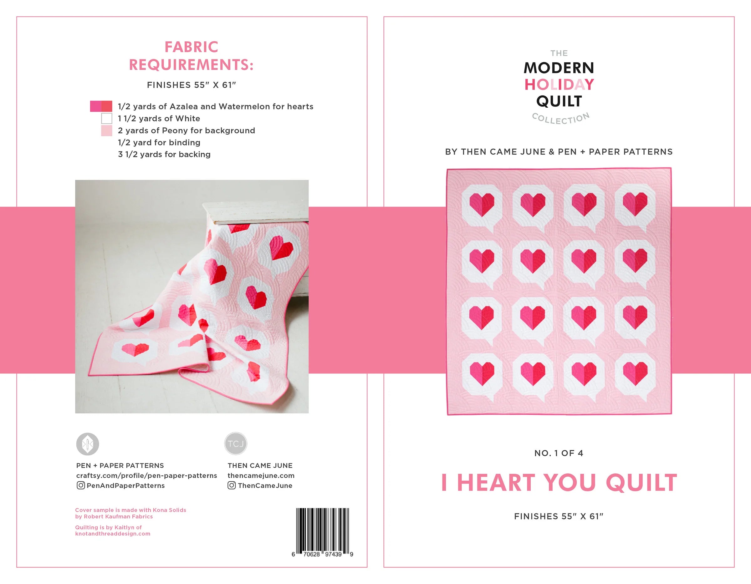 I Heart You Quilt Paper Pattern - Pen &amp; Paper Patterns